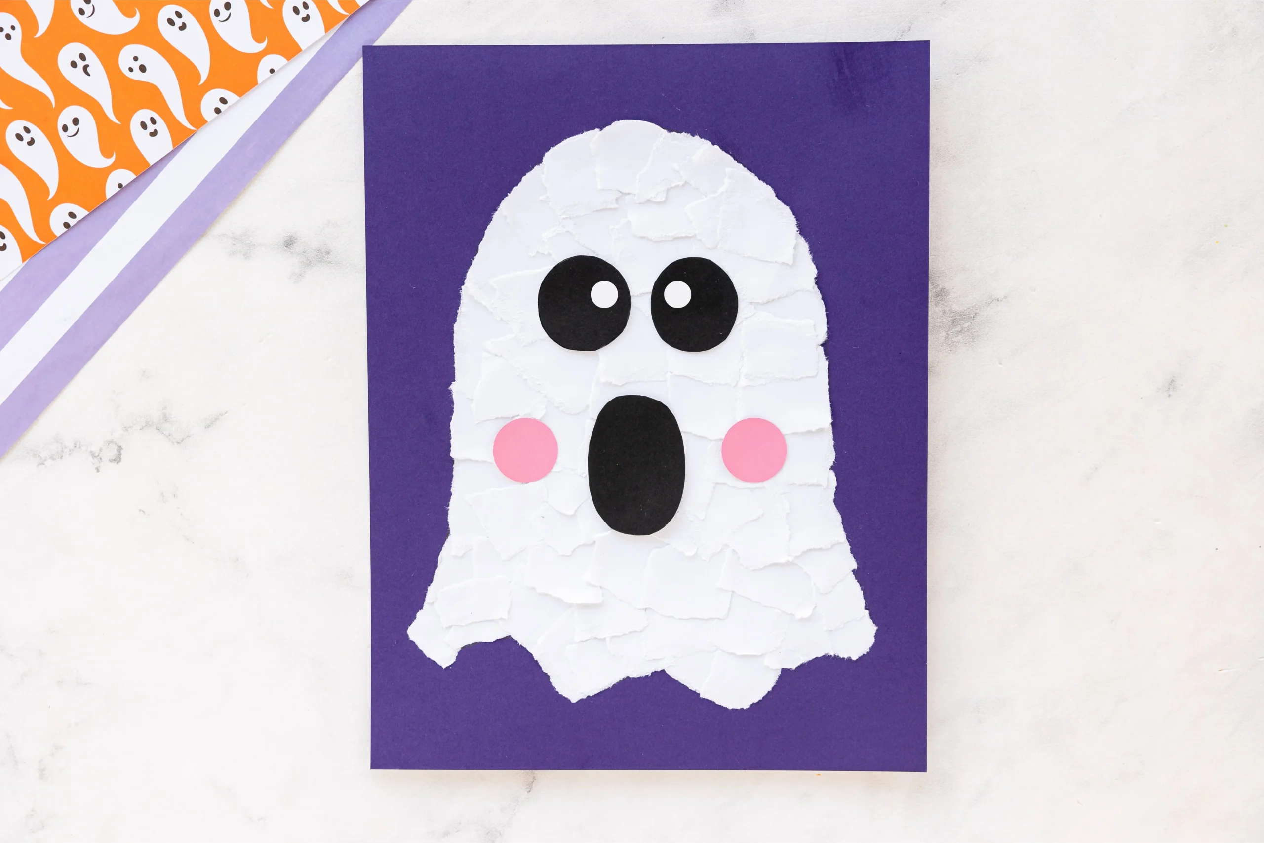 Children's torn paper ghost craft art project for Halloween