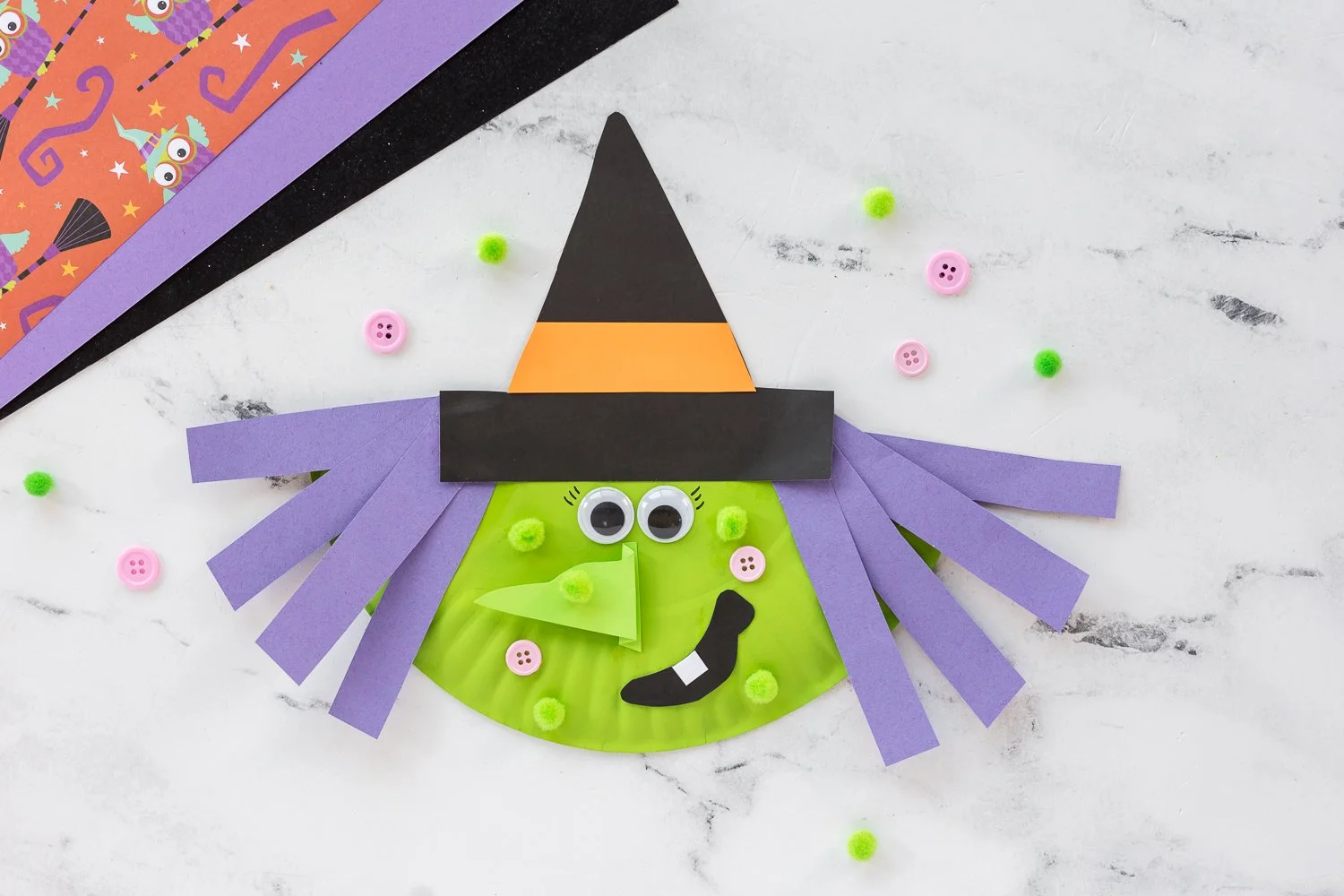 Child-friendly paper plate witch craft for Halloween fun