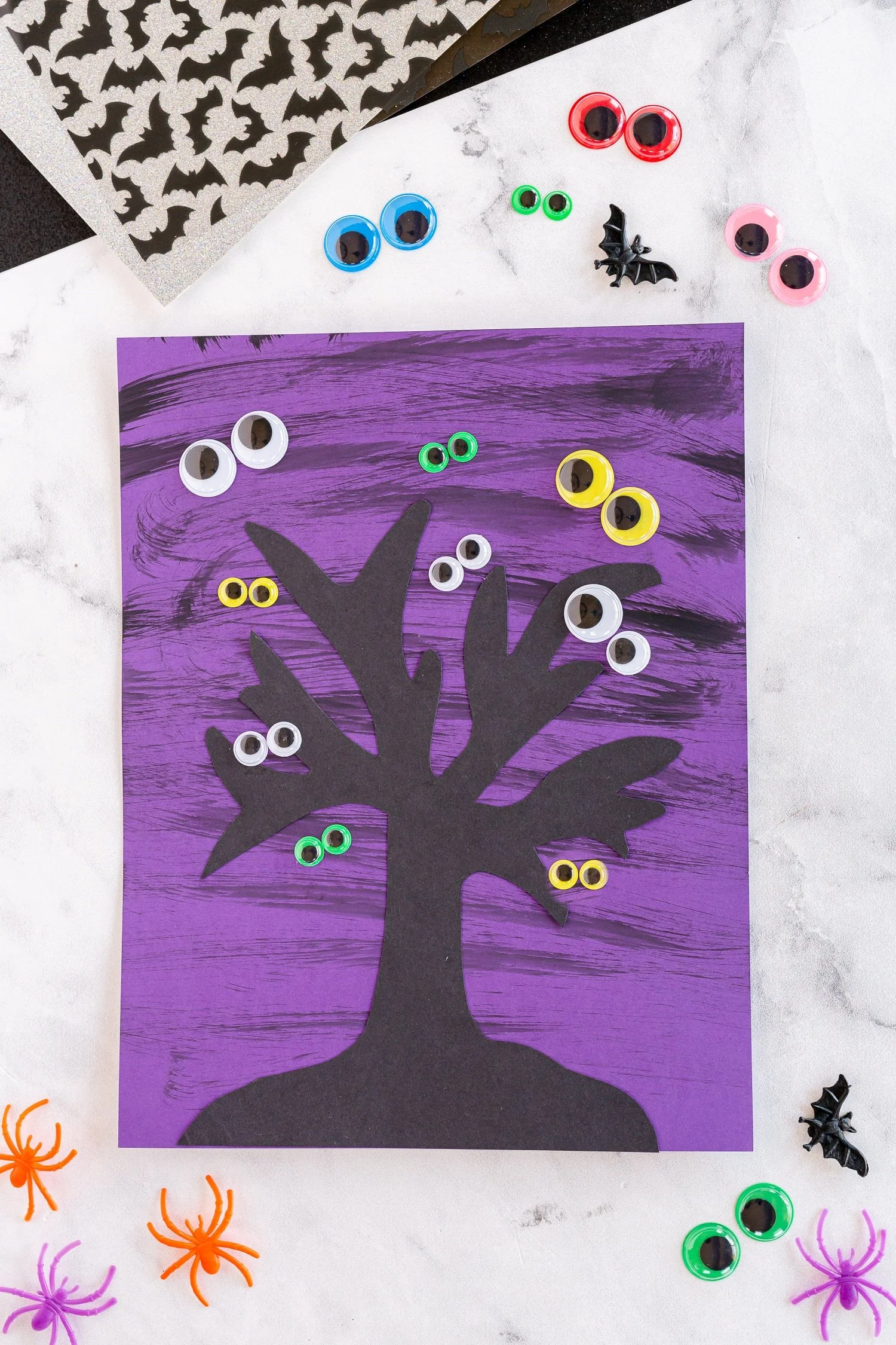 Colorful spooky Halloween tree craft decorations for Halloween festivities