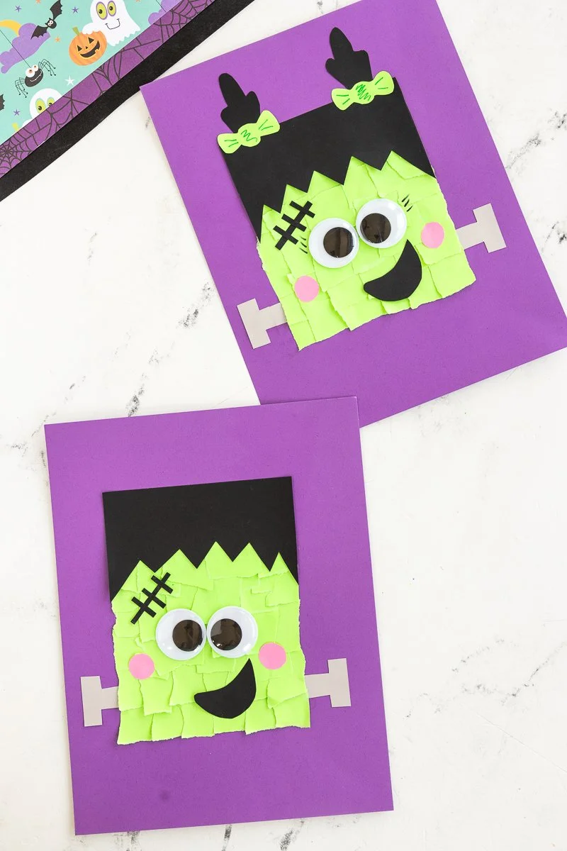 Torn Paper Frankenstein art project showcasing creativity and craftsmanship.