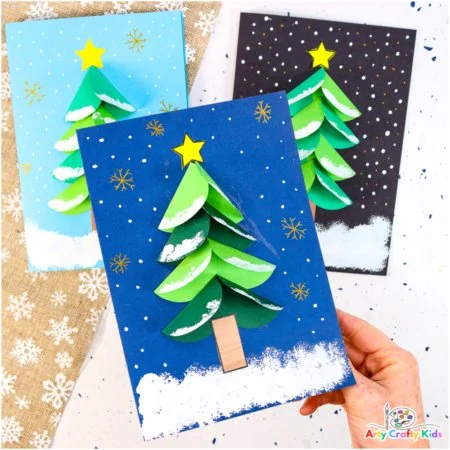 Homemade Christmas card featuring a paper circle Christmas tree design