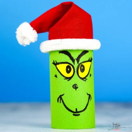 Children's paper roll Grinch craft for holiday activities