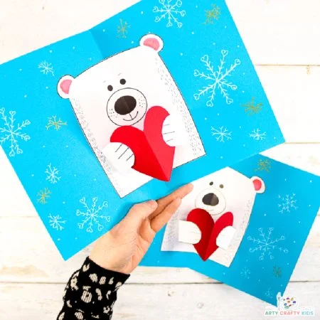 Polar Bear Card with pop-up heart design for creative crafting