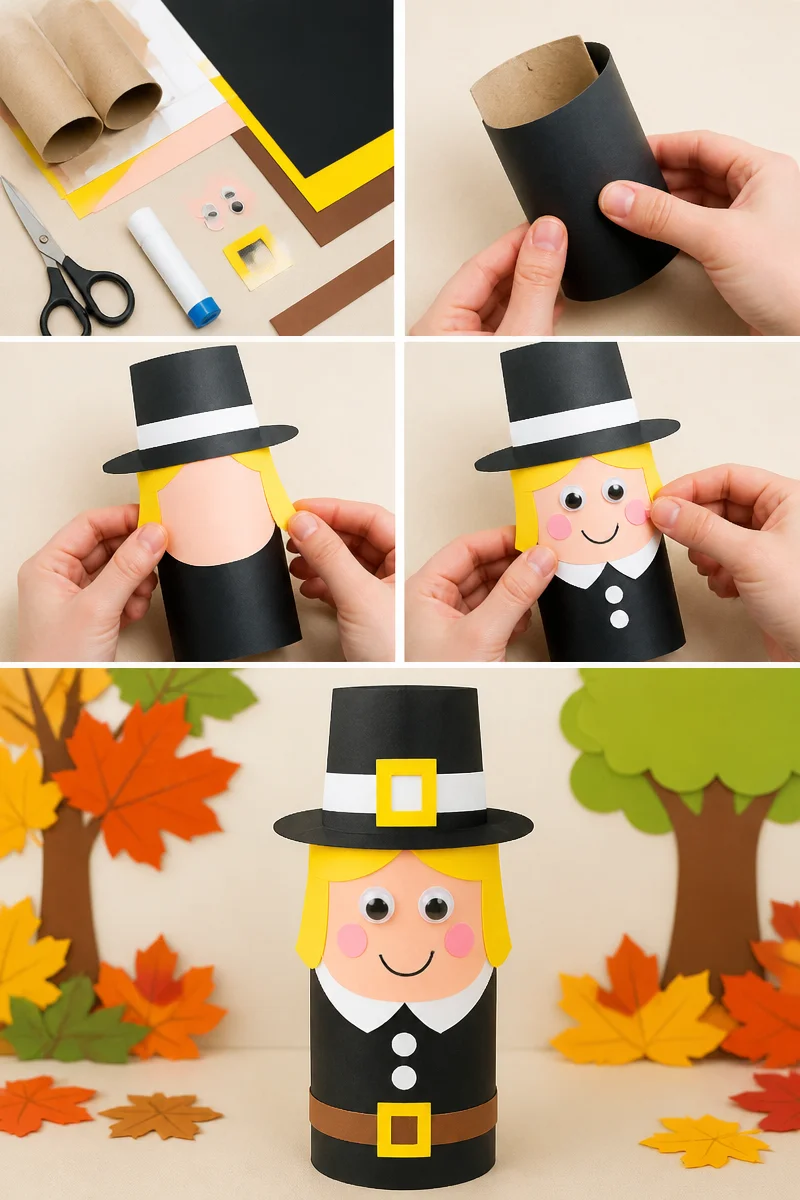 Classic Toilet Paper Roll Pilgrim Boy Craft for Kids to Celebrate the First Thanksgiving