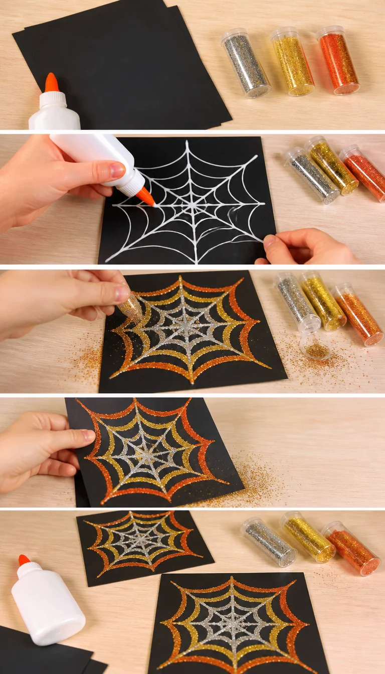 Glitter Spider Web | Fun Spider Web Glitter Craft | DIY with Kids, Halloween Crafts for Preschool, October Crafts