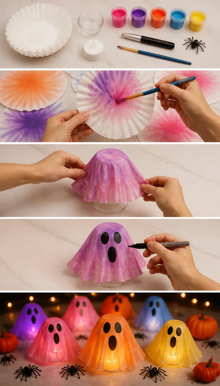 Glowing Coffee Filter Ghosts - Cute DIY Ghost Tea Light Covers