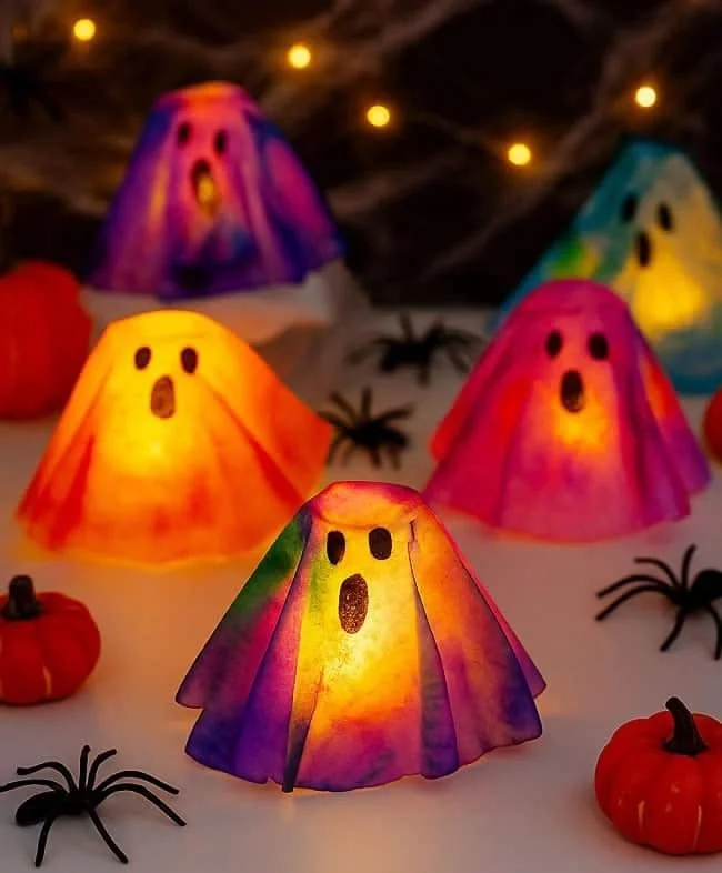 Glowing Coffee Filter Ghosts - Cute DIY Ghost Tea Light Covers