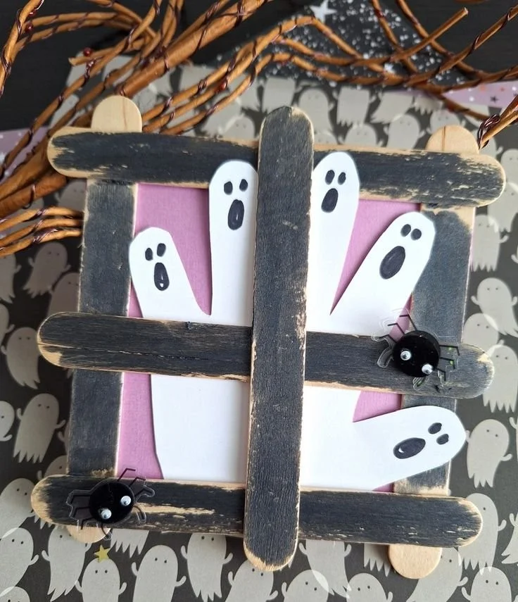 Popsicle Stick Ghost Window Craft